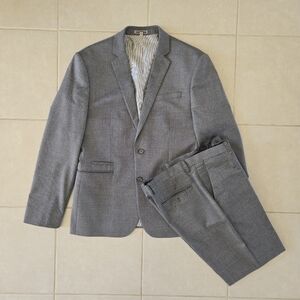 Express 40R Blazer Slim Fit Photographer Gray Suit 33x32 Pants Wool Blend